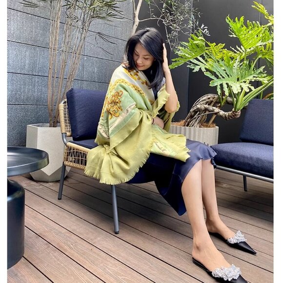 AmandaX “Impression of Summer” Silk-Wool Jacquard Large Scarf/Shawl Throw - Picture 10 of 16